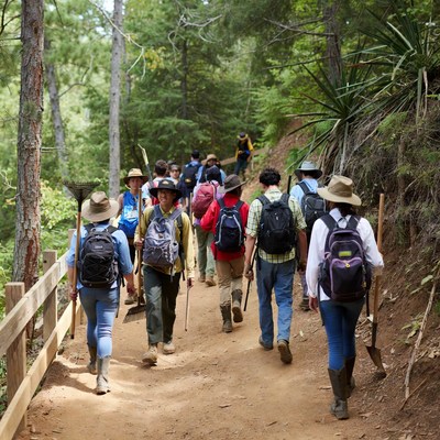 Group of people hiking the trail