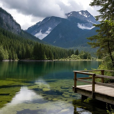Mountains and lake in nature setting
