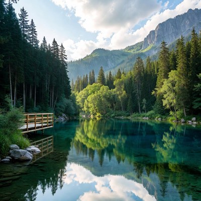 Clear lake surrounded by forest