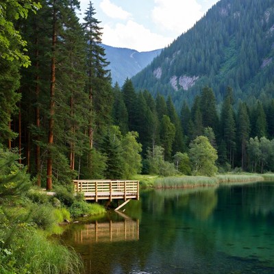 Forest and lake in mountains
