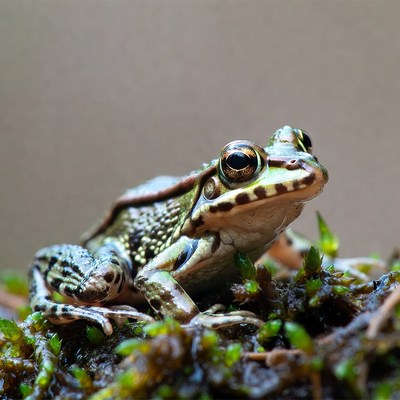 Frog on mossy ground in garden