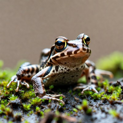 Frog on mossy surface in forest