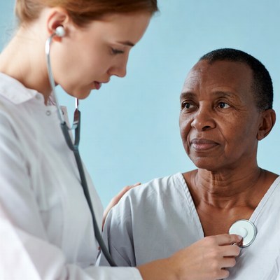 Nurse checks patient in clinic