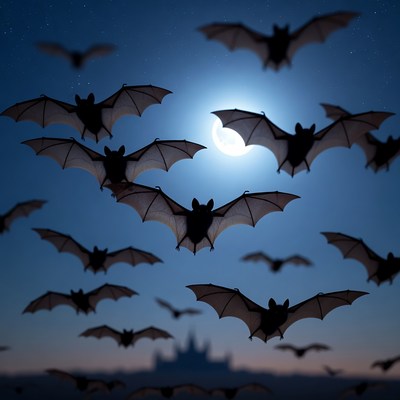 Bats flying under the moonlight
