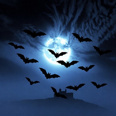 Bats flying under the moonlight