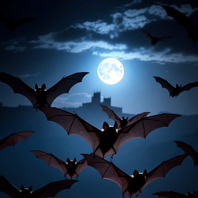Bats flying under the moonlight