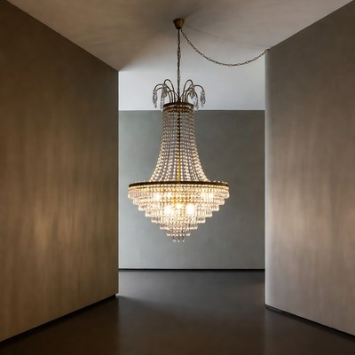 Chandelier in modern hallway setting