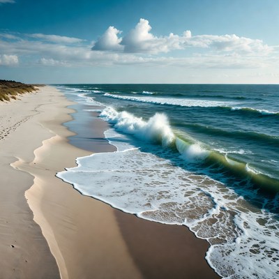 Waves crash on sandy shore