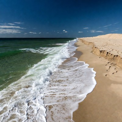 Waves wash up on sandy shore