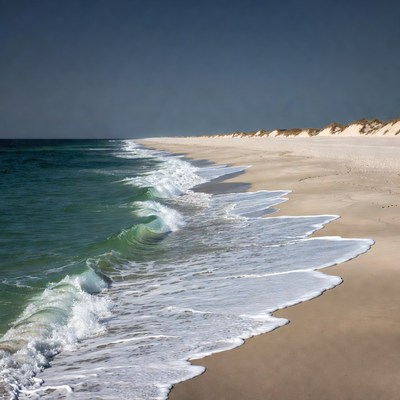 Waves hitting sandy beach shore