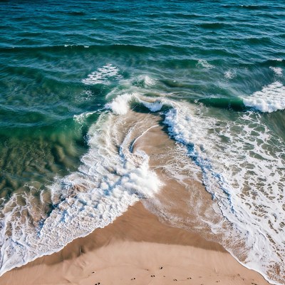 Waves rolling onto sandy beach
