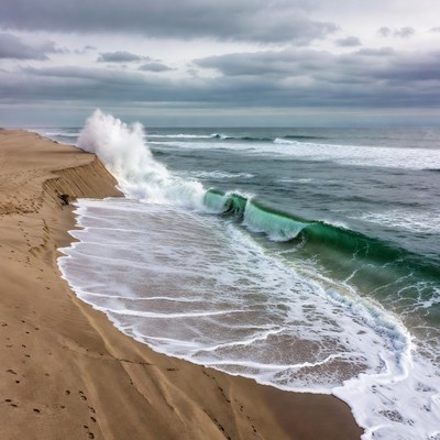 Waves crashing on sandy beach