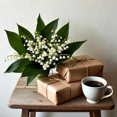 Flowers and gifts on a table