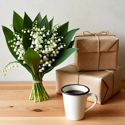 Fresh flowers and coffee on a table