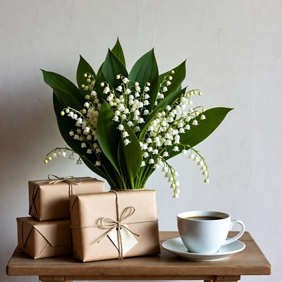 Gifts and flowers on a table