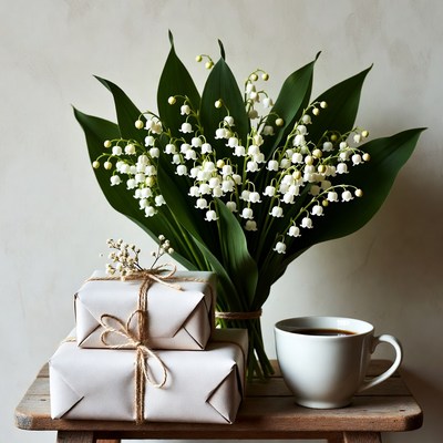 Gifts and flowers on a table