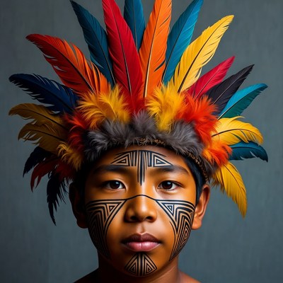 Portrait of a boy in traditional headdress