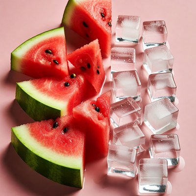 Fresh watermelon and ice cubes
