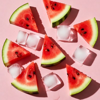 Watermelon slices with ice cubes