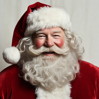 Santa smiles for the camera in festive attire