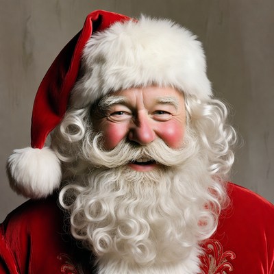 Santa claus smiles cheerfully in red suit