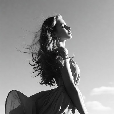 Woman in wind against clear sky