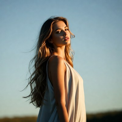 Woman in nature during sunset