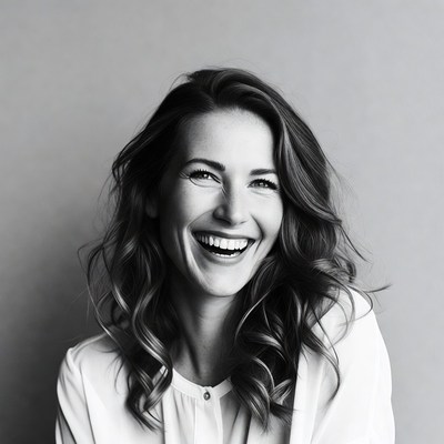 Woman smiling in black and white