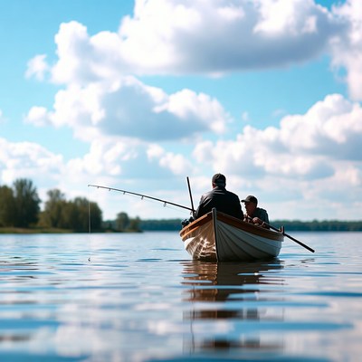 Two people fishing on a lake