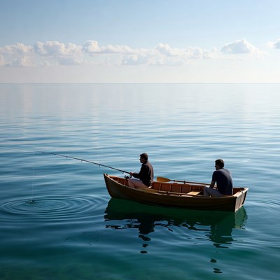Fishing on calm waters in late afternoon