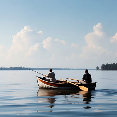 Fishing trip in calm lake waters