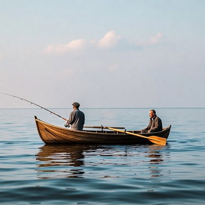 Fishing on a calm lake with friends