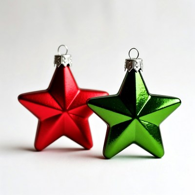 Holiday star ornaments in red and green