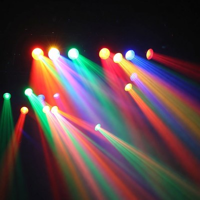 Colorful stage lights shining in dark