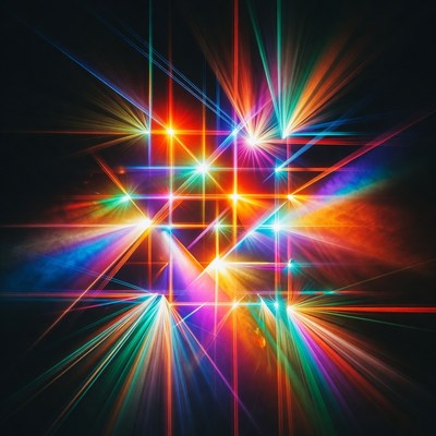 Bright light patterns create colorful effects