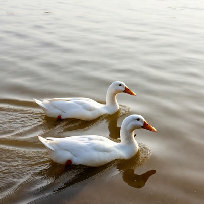 Ducks swim in the water