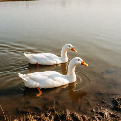 Ducks swimming in still water