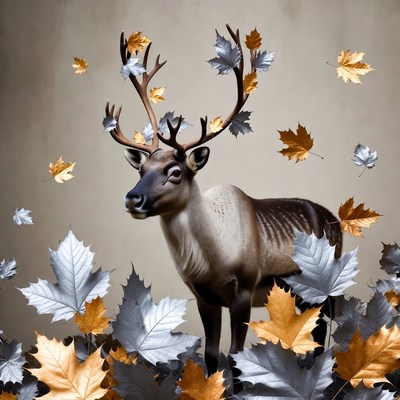 Reindeer among autumn leaves