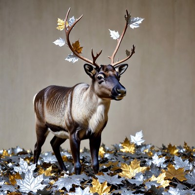 Reindeer among autumn leaves