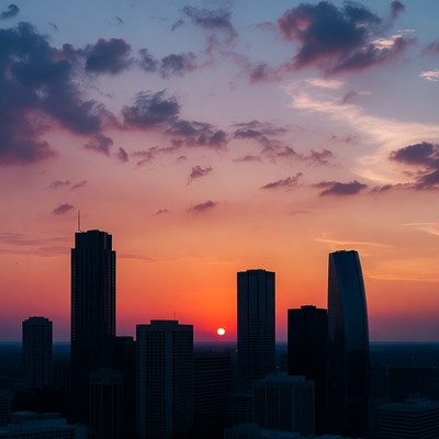 Sunset over city skyline