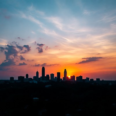 Sunset over city skyline view