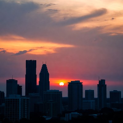 Sunset over city skyline in houston