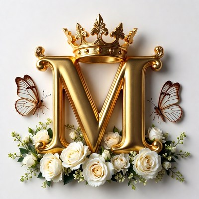 Golden floral letter with butterflies