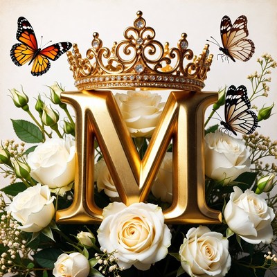 Golden letter with butterflies and roses
