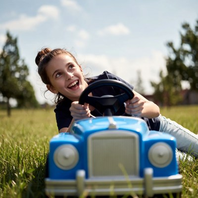 Child playing with toy car outdoors