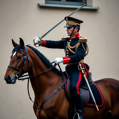 Soldier on horse with sword raised