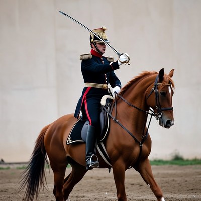 Horse rider with sword in action