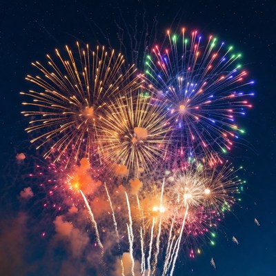 Fireworks display over the city