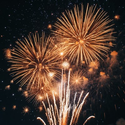 Bright fireworks light up night sky