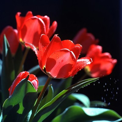 Bright red tulips in sunlight